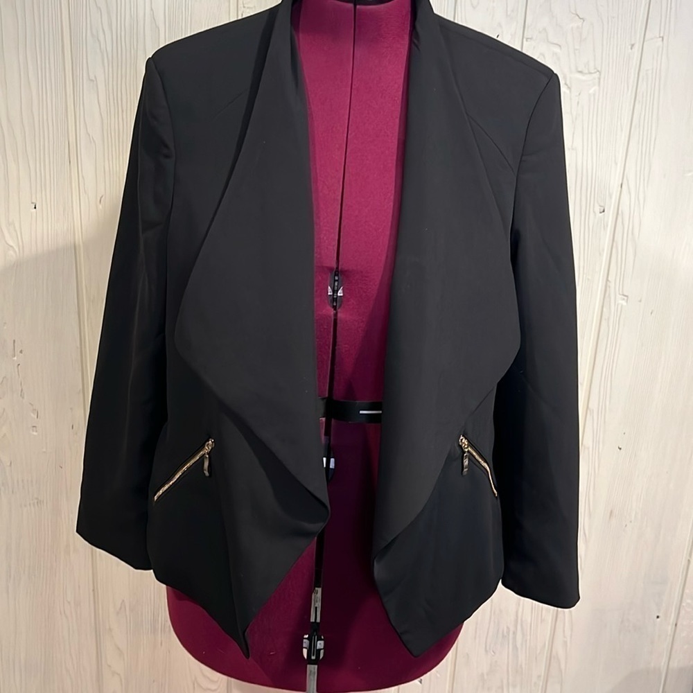 Roz & Ali Black Blazer with Gold Zipper Accents